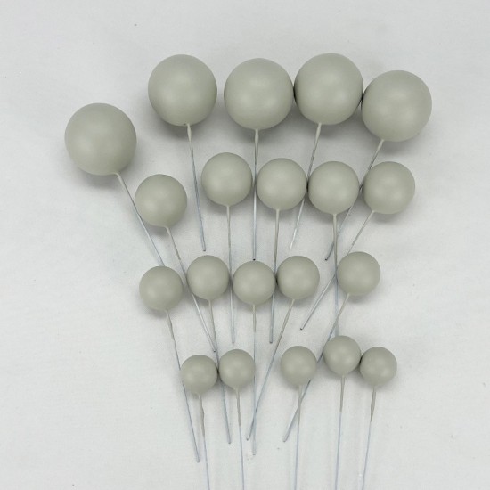 Tortendeko Kugeln | Mini Bälle Tortendeko Ballon | Kuchen Ball Topper | Deko Schaum Ball | Bälle Cake Topper 20 stück Grau - KN272 - Mytortenland
