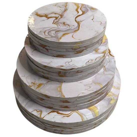 Pasta Altlığı / Cake Board – Mermer Desenli Beyaz Altın Detaylı 28 cm - kn304-1ad - Mytortenland