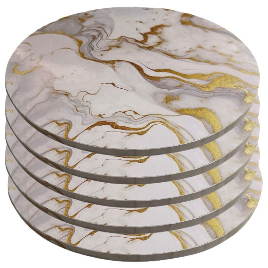 Pasta Altlığı / Cake Board – Mermer Desenli Beyaz Altın Detaylı 28 cm - kn304-1ad - Mytortenland