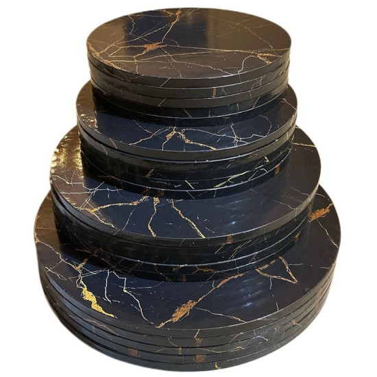 Pasta Altlığı / Cake Board – Mermer Desenli Siyah - Altın Detaylı 28 cm - kn308-1ad - Mytortenland