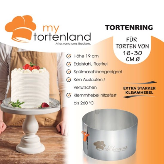 Extra Hoher Backform / Tortenring verstellbar  19 cm Hoch - M19-H - Mytortenland