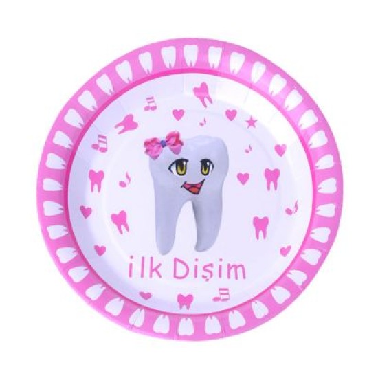 Erster Zahn Pink  Pappteller - MD14 - Mytortenland