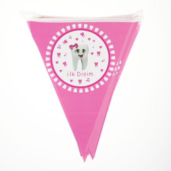 Erster Zahn Pink  Wimpelkette  1 stück - 1-zahn.pink-Wimpelkette - Mytortenland