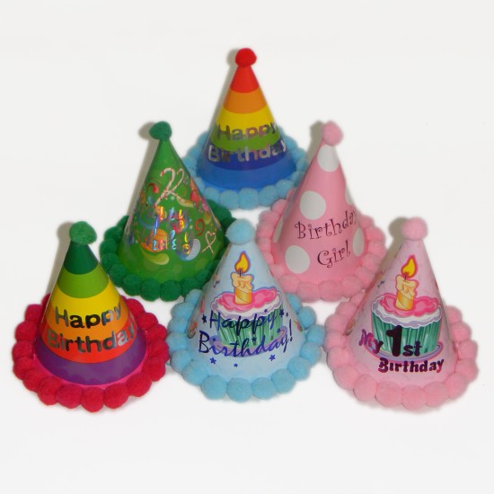 Partyhut mit Pompon / Motiven 6 stück - Md-400 - Mytortenland