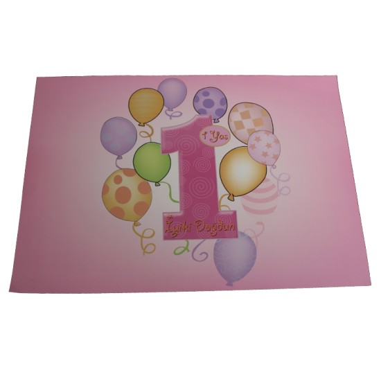 1 Yaş Pembe iyiki Doğdun Servis Tabanlığı 8 Adet - DKR97 - Mytortenland