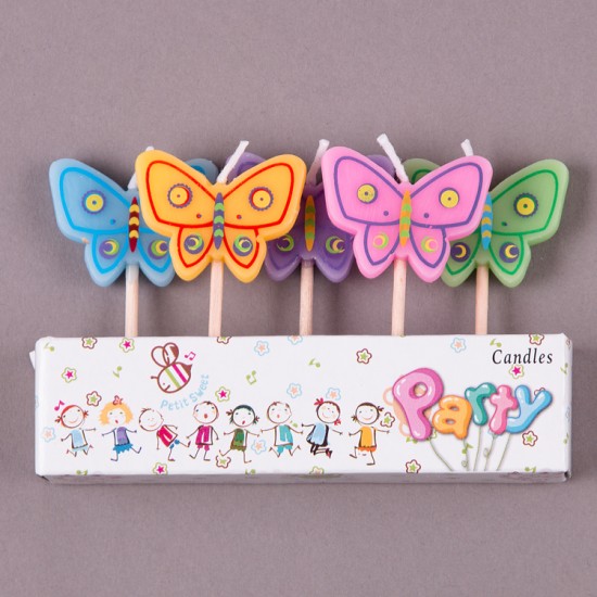Bunt 5er Schmetterlinge Kerzen - G853 - Mytortenland