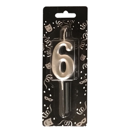 6 Numara Gümüş Renk Rakam Mum - 7 cm - 11060 - Mytortenland