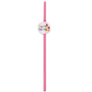 Happy Birthday Temalı Pembe Pipet 10 Adet