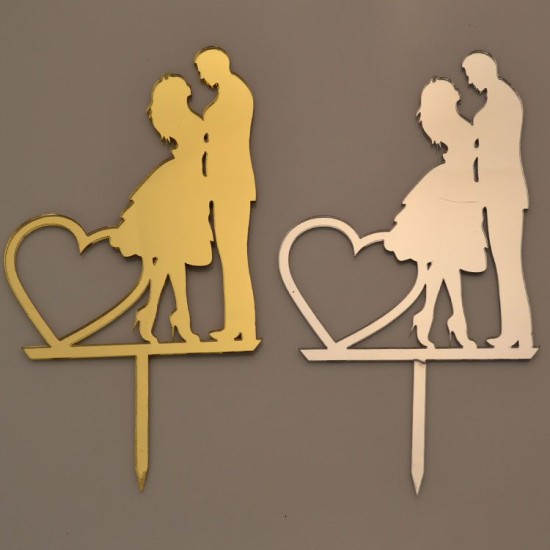 Cake Topper Brautpaar mit Herz Gold / Silber - 14022 - Mytortenland