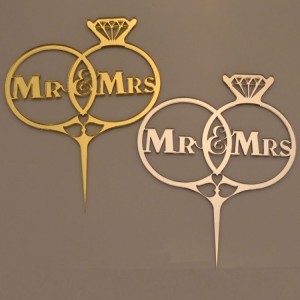 Cake Topper Eheringe Mr & Mrs Gold / Silber