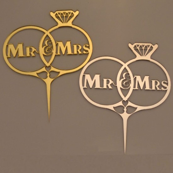 Cake Topper Eheringe Mr & Mrs Gold / Silber - 14016 - Mytortenland