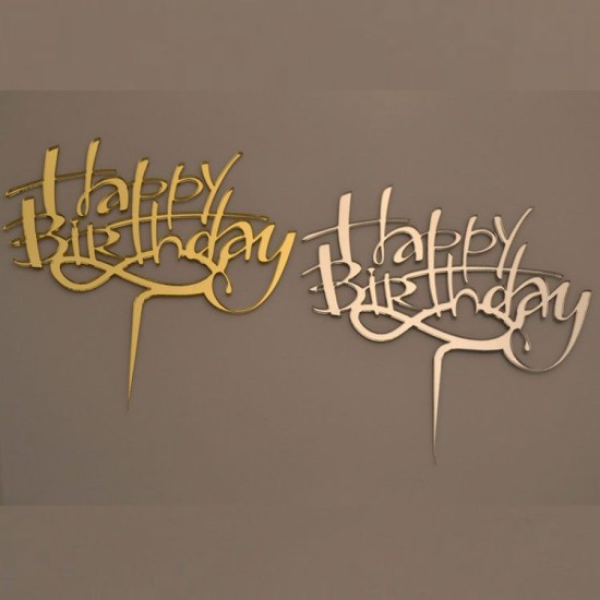 Cake Topper Happy Birthday Silber - 14001 - Mytortenland