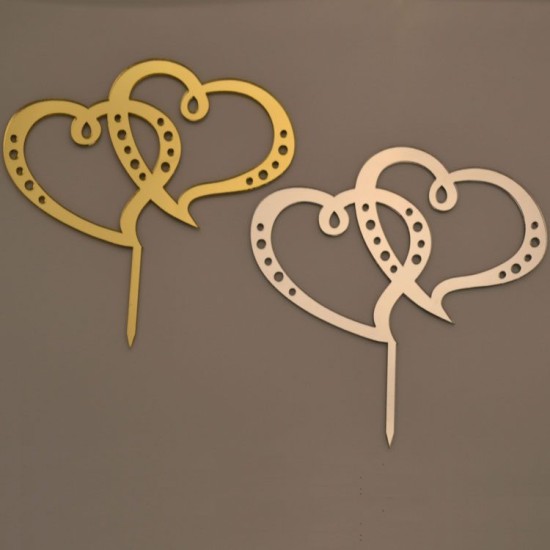 Cake Topper Zwei Herzen Gold / Silber - 14028 - Mytortenland