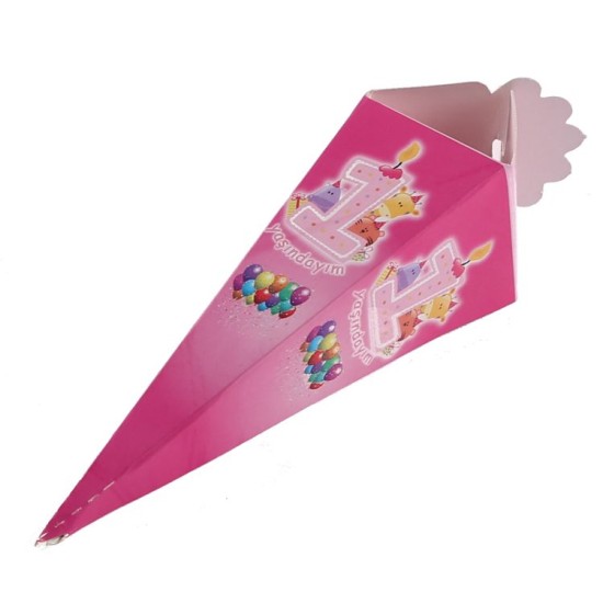 Pembe 1 Yaş Temalı Külah Kutu 10 Adet - ATT12 - Mytortenland