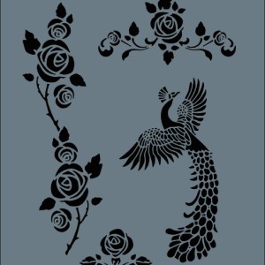 Tavuz Kuşu & Güller Dekor / Transfer Stencil