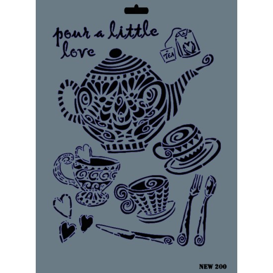 Çaydanlık & Bardaklar Dekor / Transfer Stencil - NEW200 - Rich Hobby