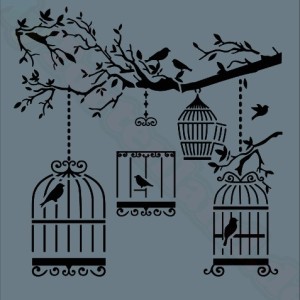 Kuş & Kafes Dekor / Transfer Stencil