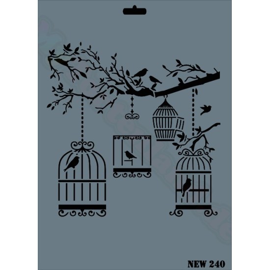 Vogel &  Käfig Deko Schablonen - NEW240 - Rich Hobby