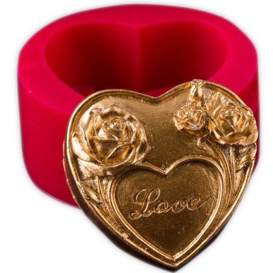 Kalp Çiçekli  Love  Yazılı  Silikon Kalip - me-269 - Cesil