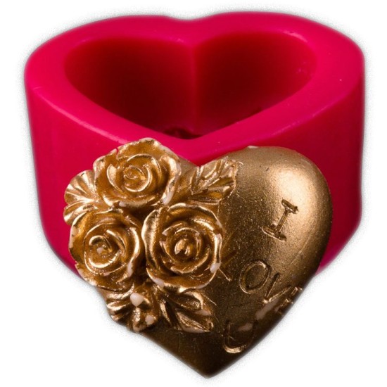 Herz Blumen mit l Love You Beschreibung  Silikon Formen - 32272 - Cesil