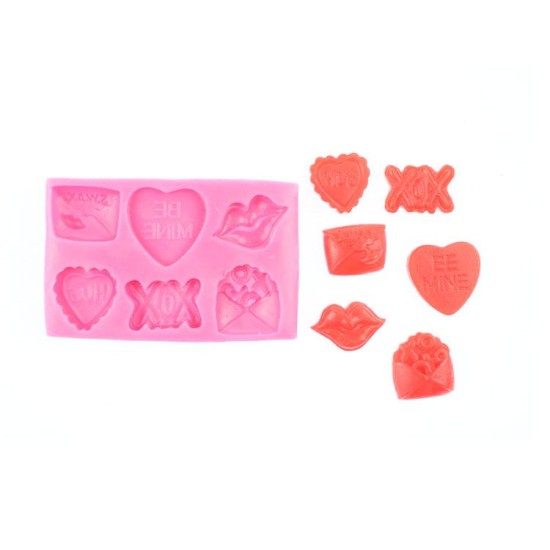 Liebes Set Lippe Brief Herz Cupcake Torten Dekoration  Silikon Form - 2070-042 - Cesil