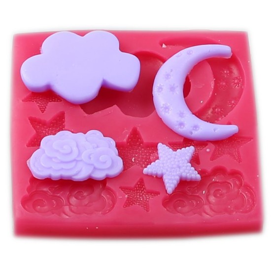 Stern, Mond & Wolke Thema Silikonform ca. 1-4-5 cm - 32401 - Cesil