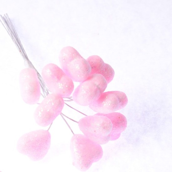 Rosa Styropor Herz mit Glitzer Für Dekorationen 12 stück - YK0011 - Mytortenland