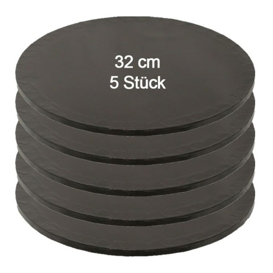 Tortenplatte / Cake Board Rund Schwarz 32 cm 5 Stück - KN28-0286-5AD - Mytortenland
