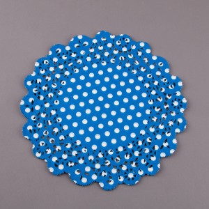 Mavi Puantiyeli Yuvarlak Pasta Mendili  21 cm 