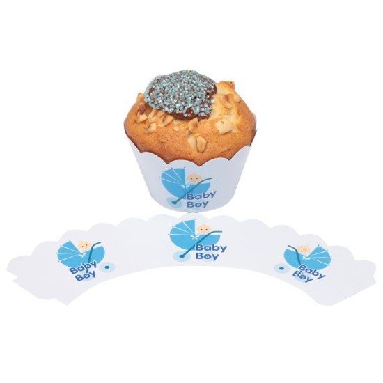 Blau Baby Boy mit Baby Wagen Thema Cupcake / Muffin  Wrapper - H0024 - Mytortenland