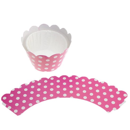 Muffin Hüllen cupcake Wrapper pink mit weißen Pünktchen - CK36 - Mytortenland