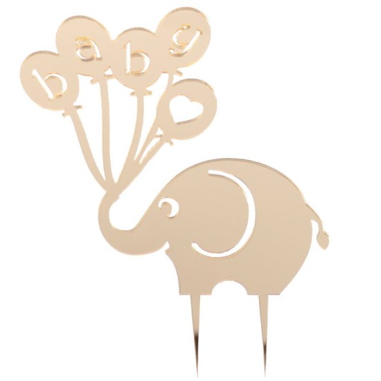 Elefant Baby Thema Cake Topper  Gold / Silber - S002 - Mytortenland