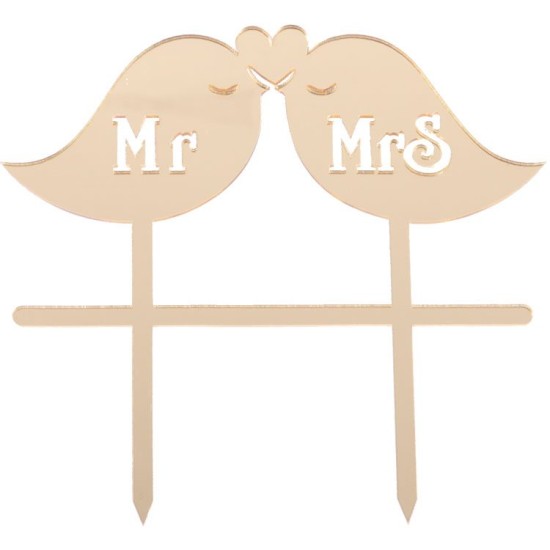Mr & Mrs Vogel Thema Cake Topper Gold / Silber - S008 - Mytortenland