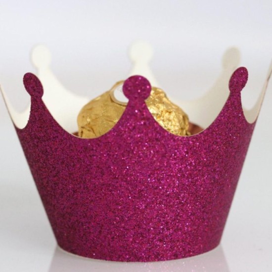 Glitzer Krone Muffin / Cup Cake Wrapper 12 Stück Pink - KN30 - Mytortenland
