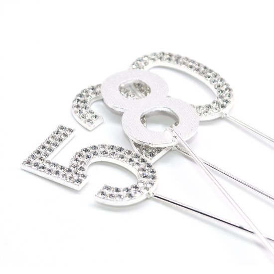 Zahlen Aufsatz mit Glitzer Stein Silber 0 - 9 - Par09 -