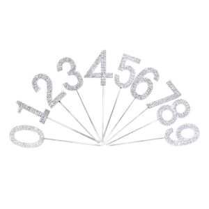 Zahlen Aufsatz mit Glitzer Stein Silber 0 - 9