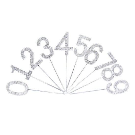 Zahlen Aufsatz mit Glitzer Stein Silber 0 - 9 - Par09 -